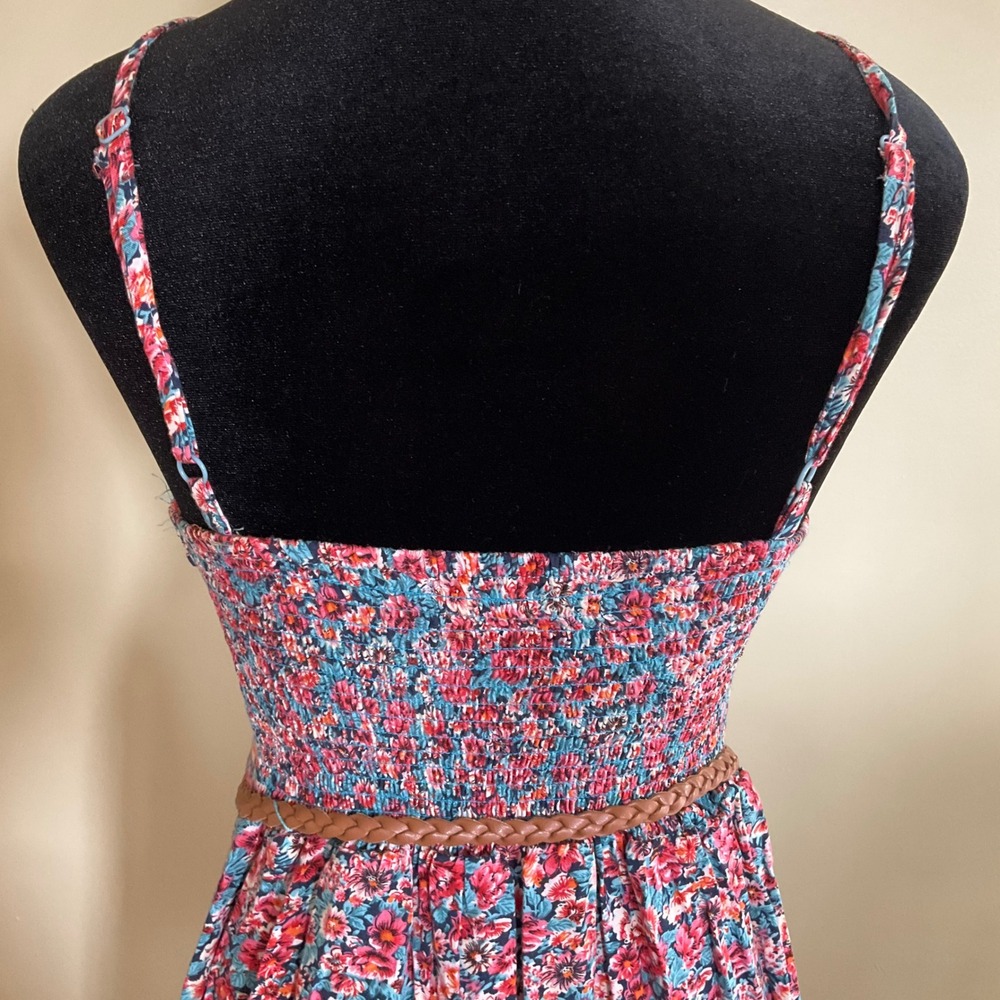 New Look Floral Smocked Back Sundress with Braided Belt M Cottagecore Boho Retro - Picture 4 of 14